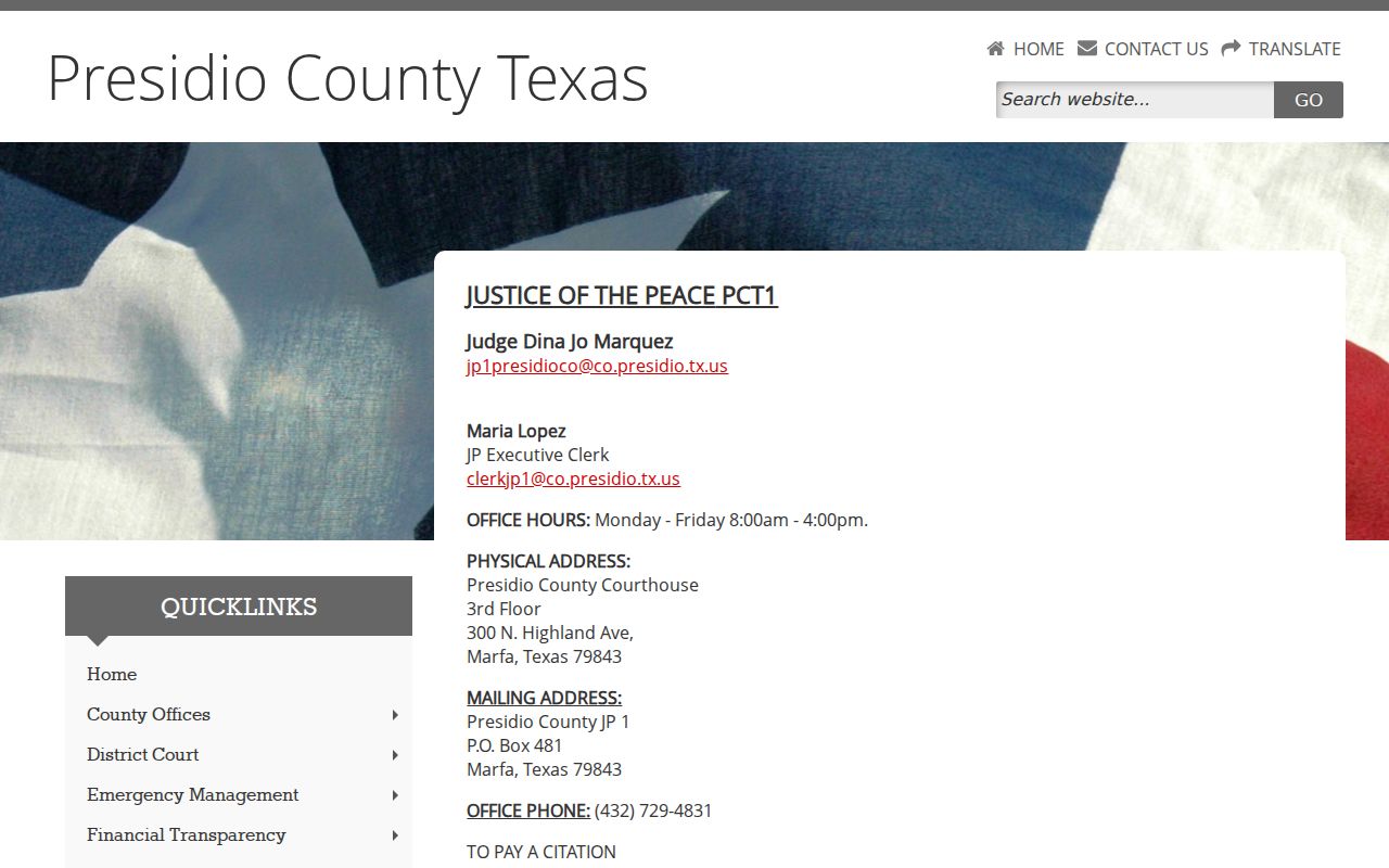 Presidio County traffic court JP1 office contacts