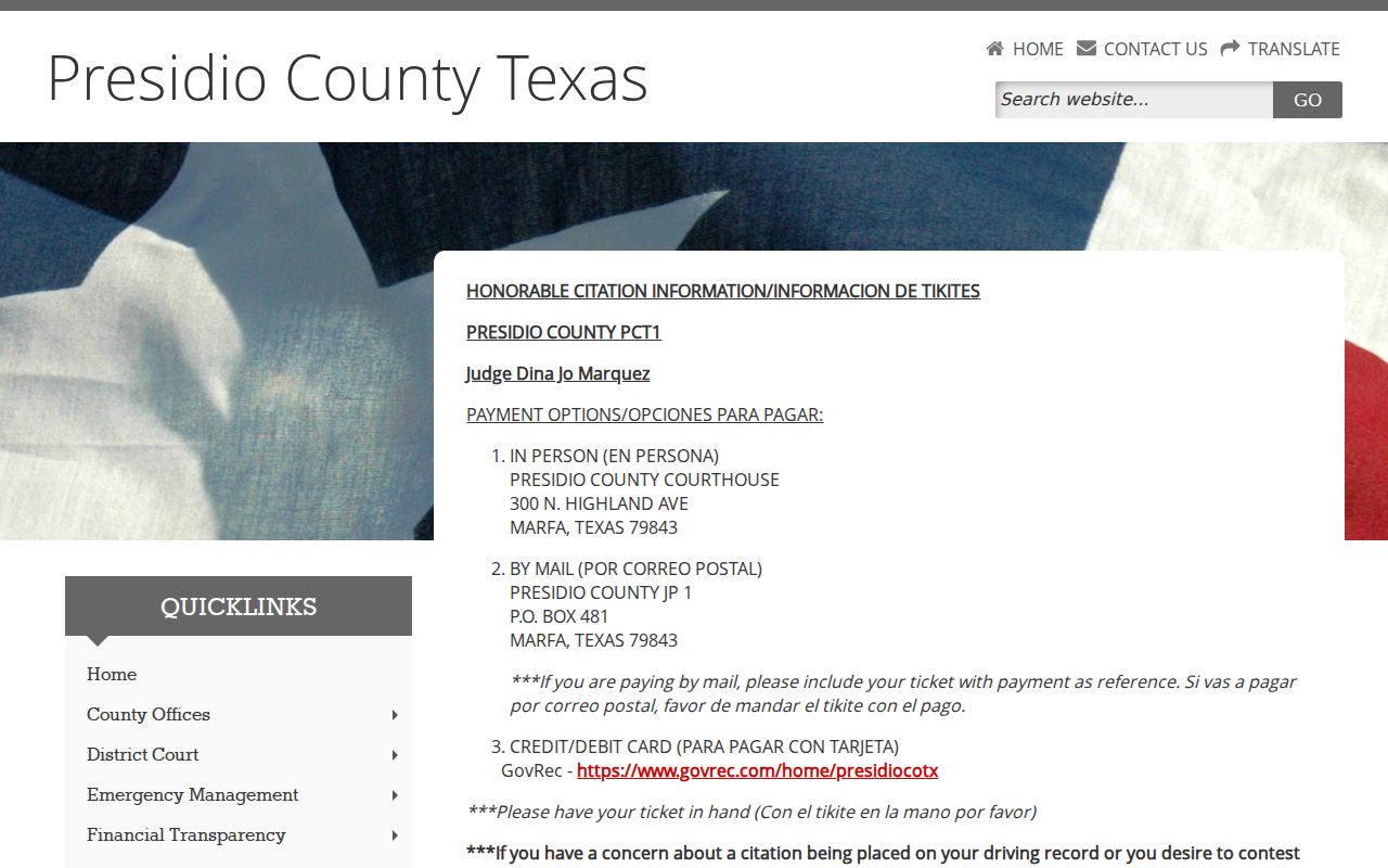 Presidio County traffic court JP1 ticket information