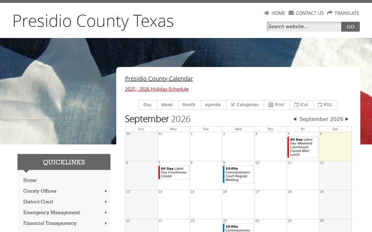 Presidio County court schedule calendar controls