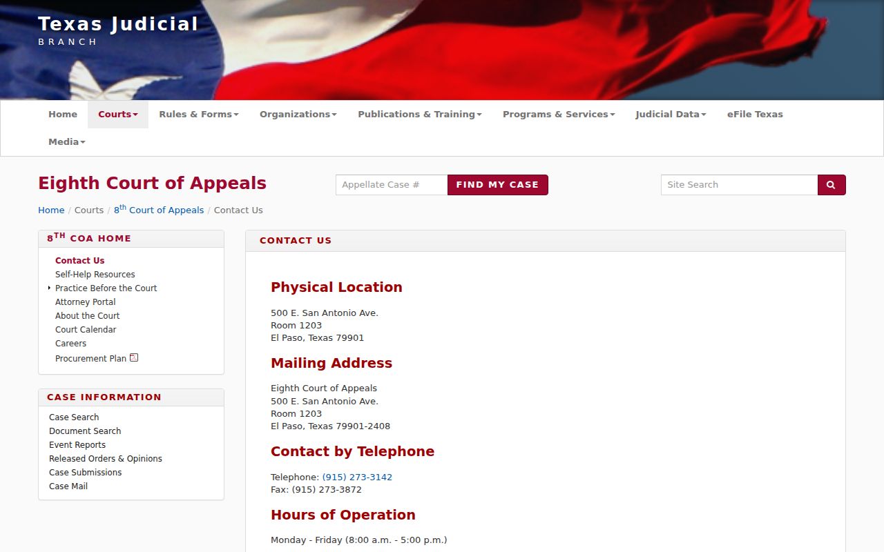 Presidio County court case records Eighth Court appellate clerk contact