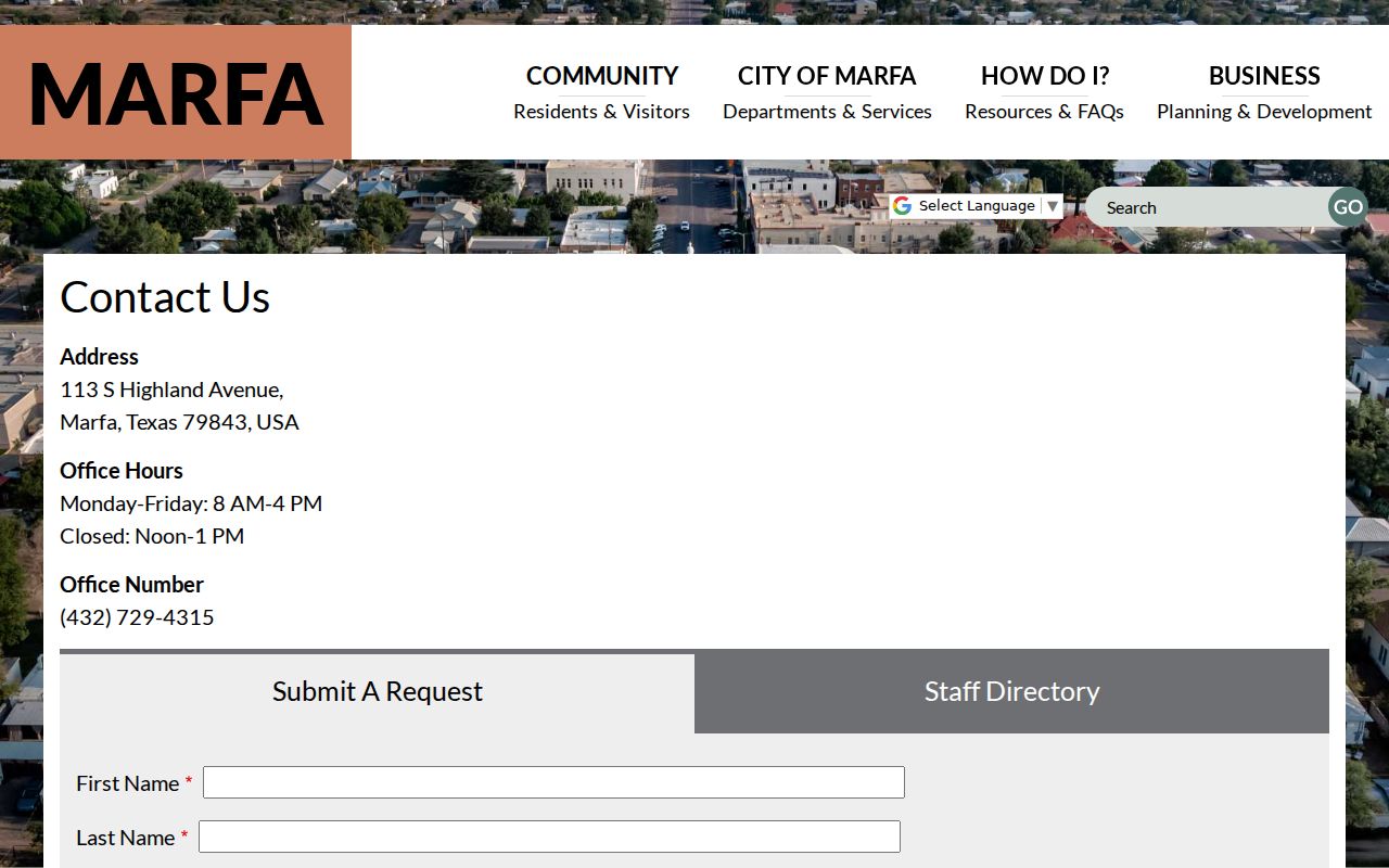 Marfa court records contact at City Hall