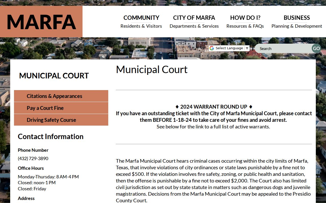 Marfa court records and Municipal Court jurisdiction
