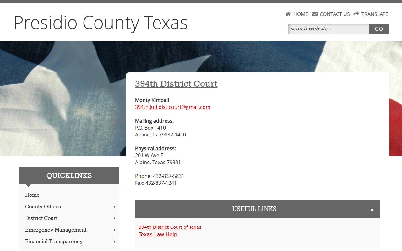 Presidio County court schedule District Court profile